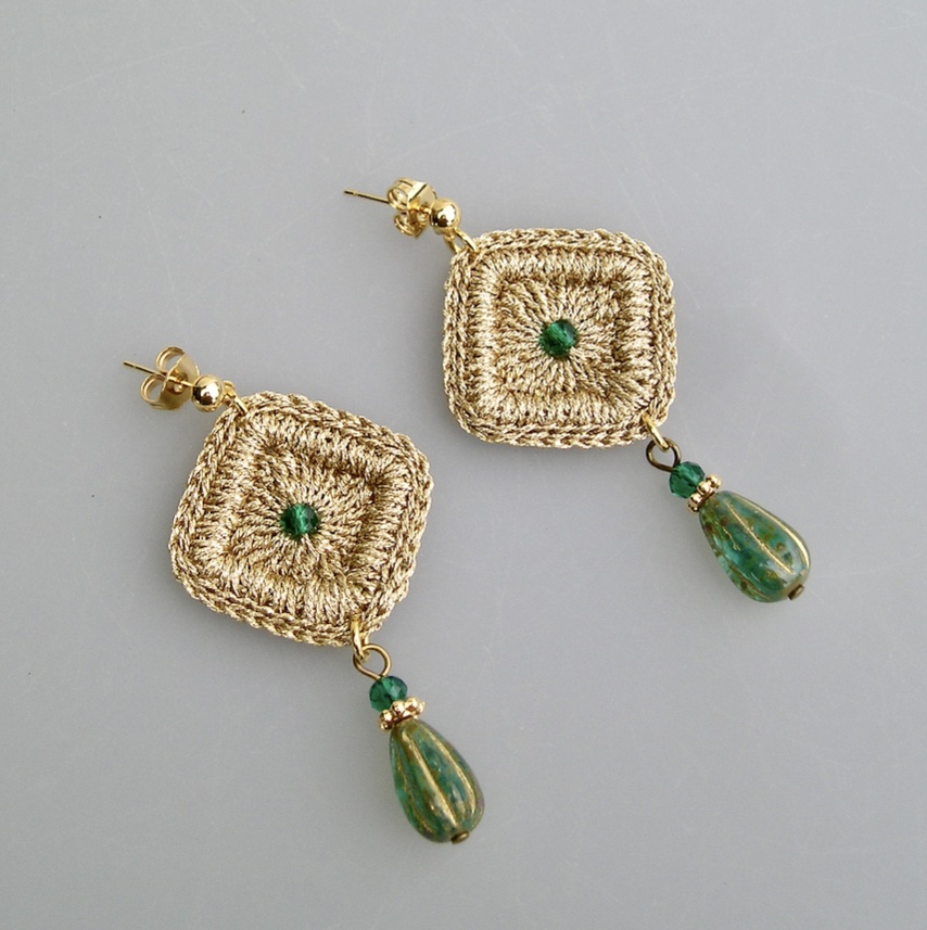 Boucles d'oreilles au crochet Losange vert émeraude