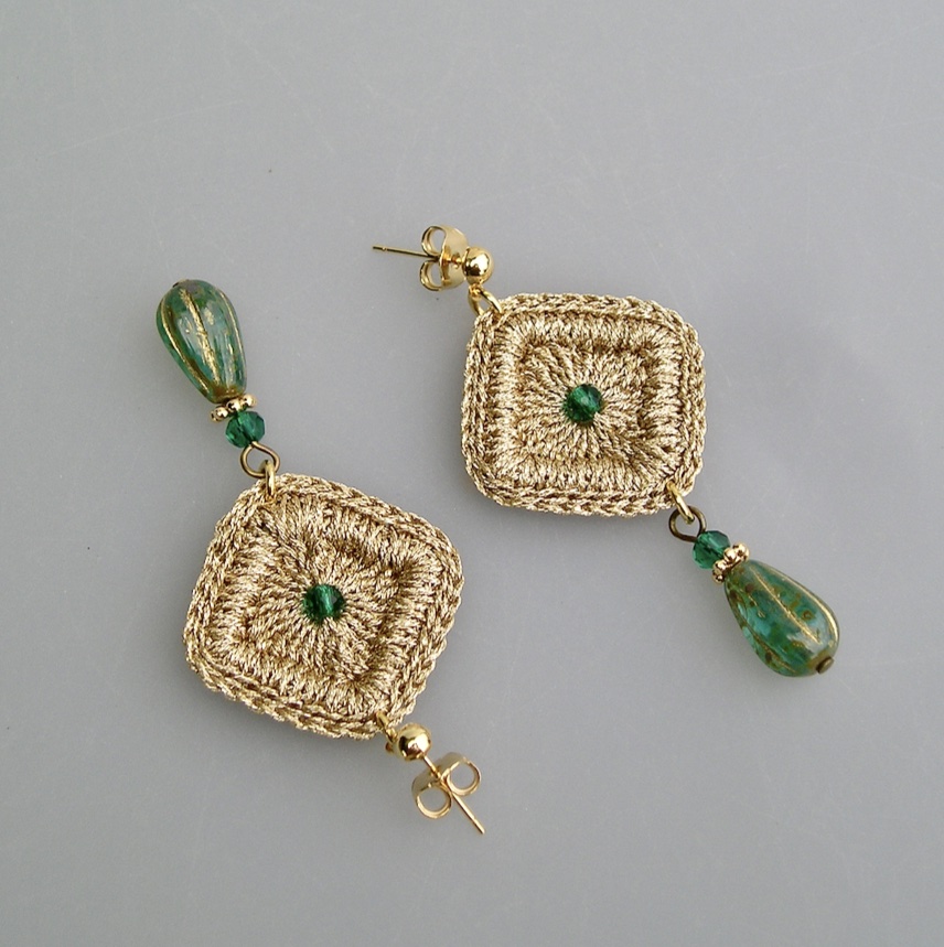 Boucles d'oreilles au crochet Losange vert émeraude