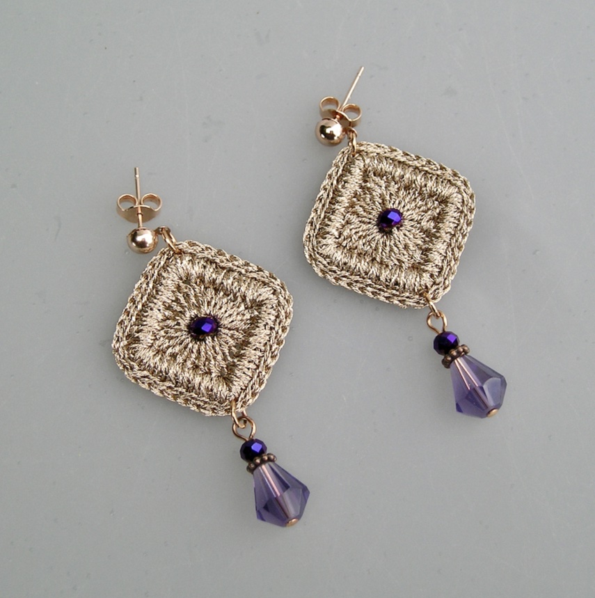Boucles d'oreilles au crochet Losange violet