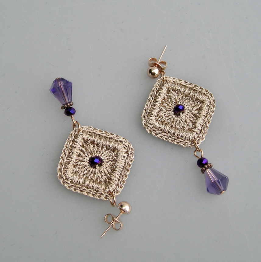 Boucles d'oreilles au crochet Losange violet