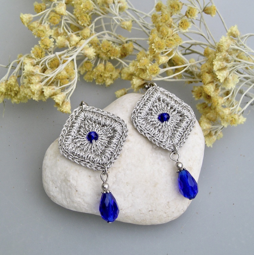 Boucles d'oreilles au crochet Losange outremer