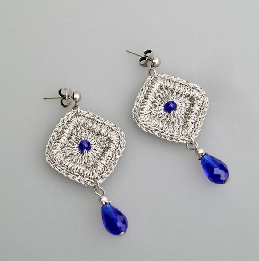 Boucles d'oreilles au crochet Losange outremer