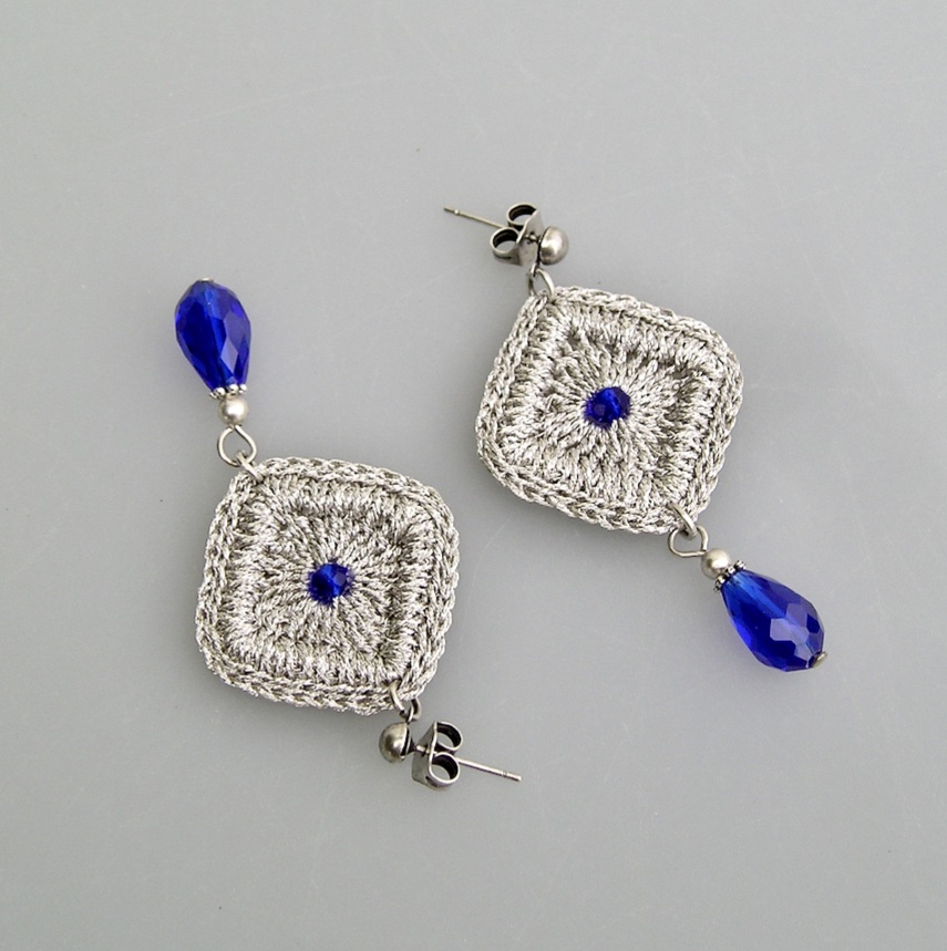 Boucles d'oreilles au crochet Losange outremer