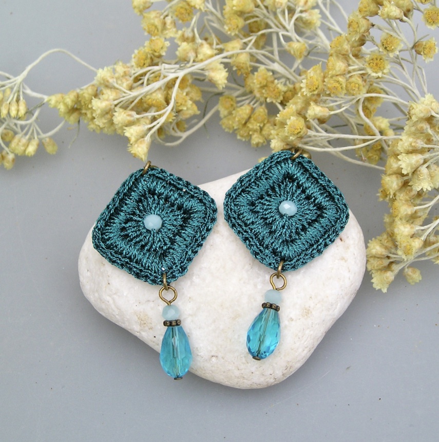 Boucles d'oreilles au crochet Losange bleu