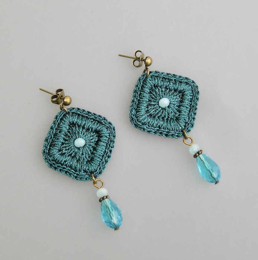 Boucles d'oreilles au crochet Losange bleu