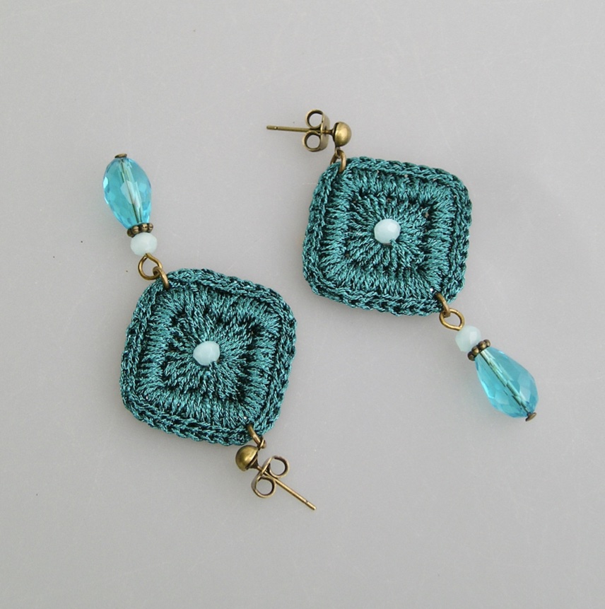 Boucles d'oreilles au crochet Losange bleu
