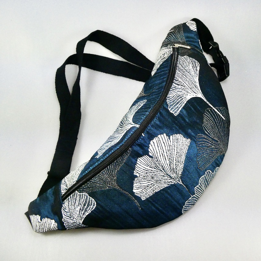 Sac tissus jacquard motifs feuilles de ginko