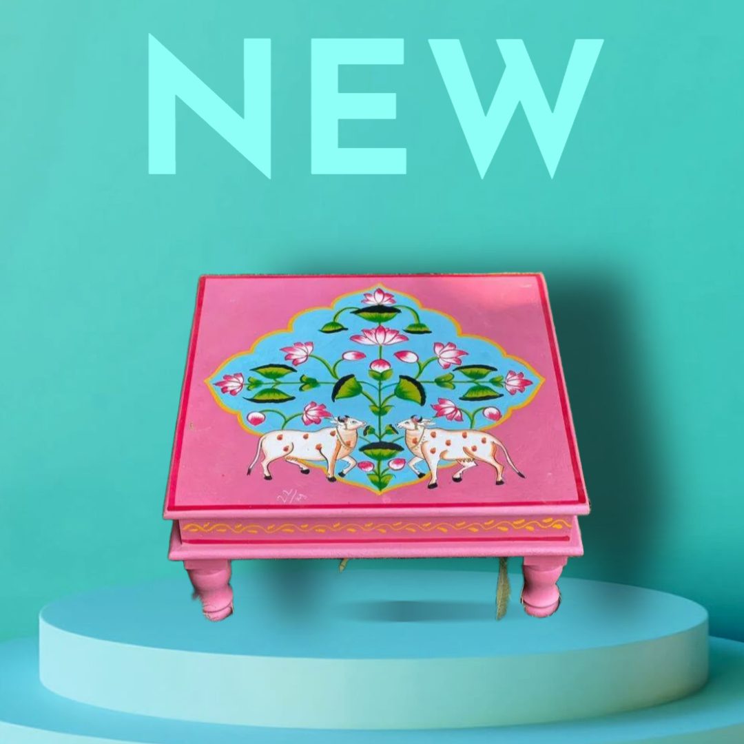 Wooden Hand painted pink color chowki / Bajot