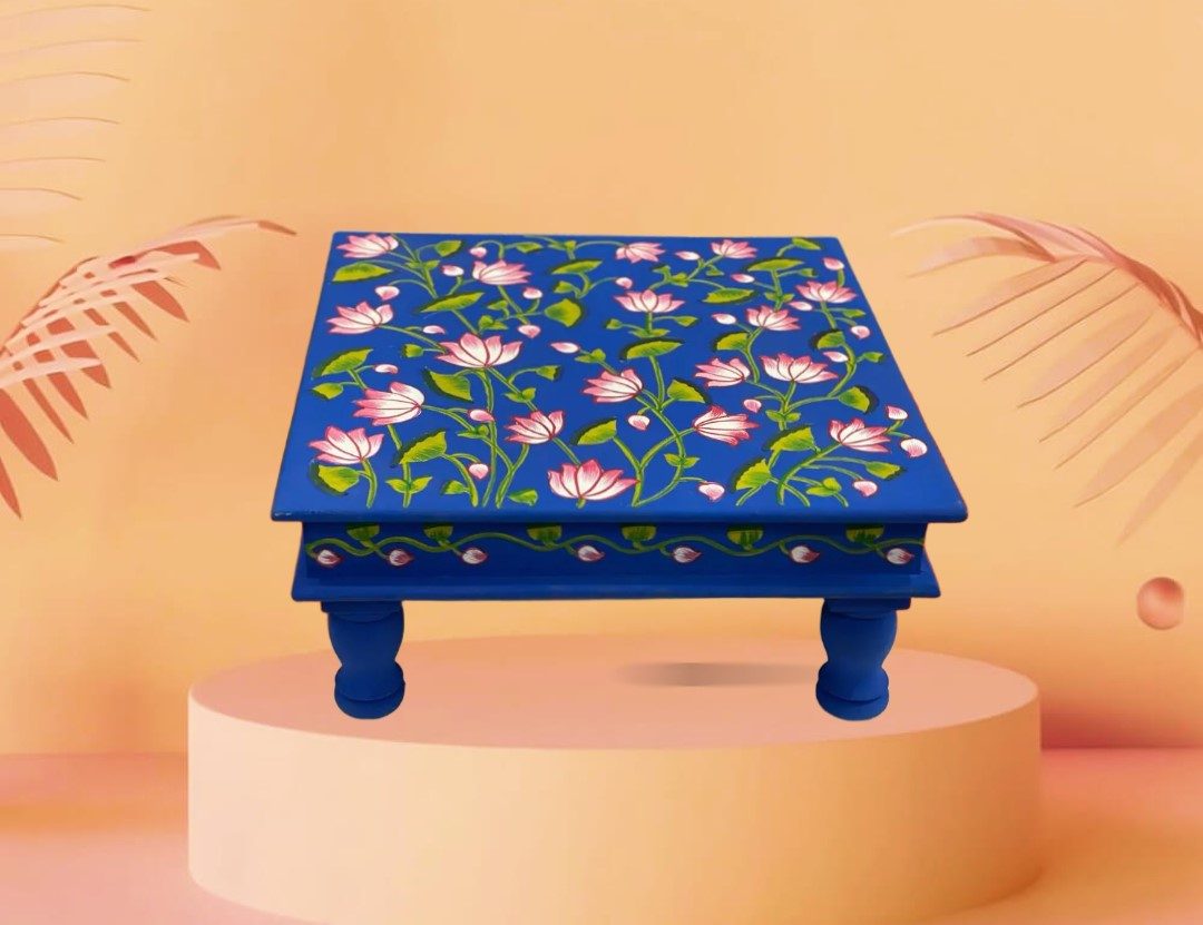 Hand painted blue color chowki / Bajot