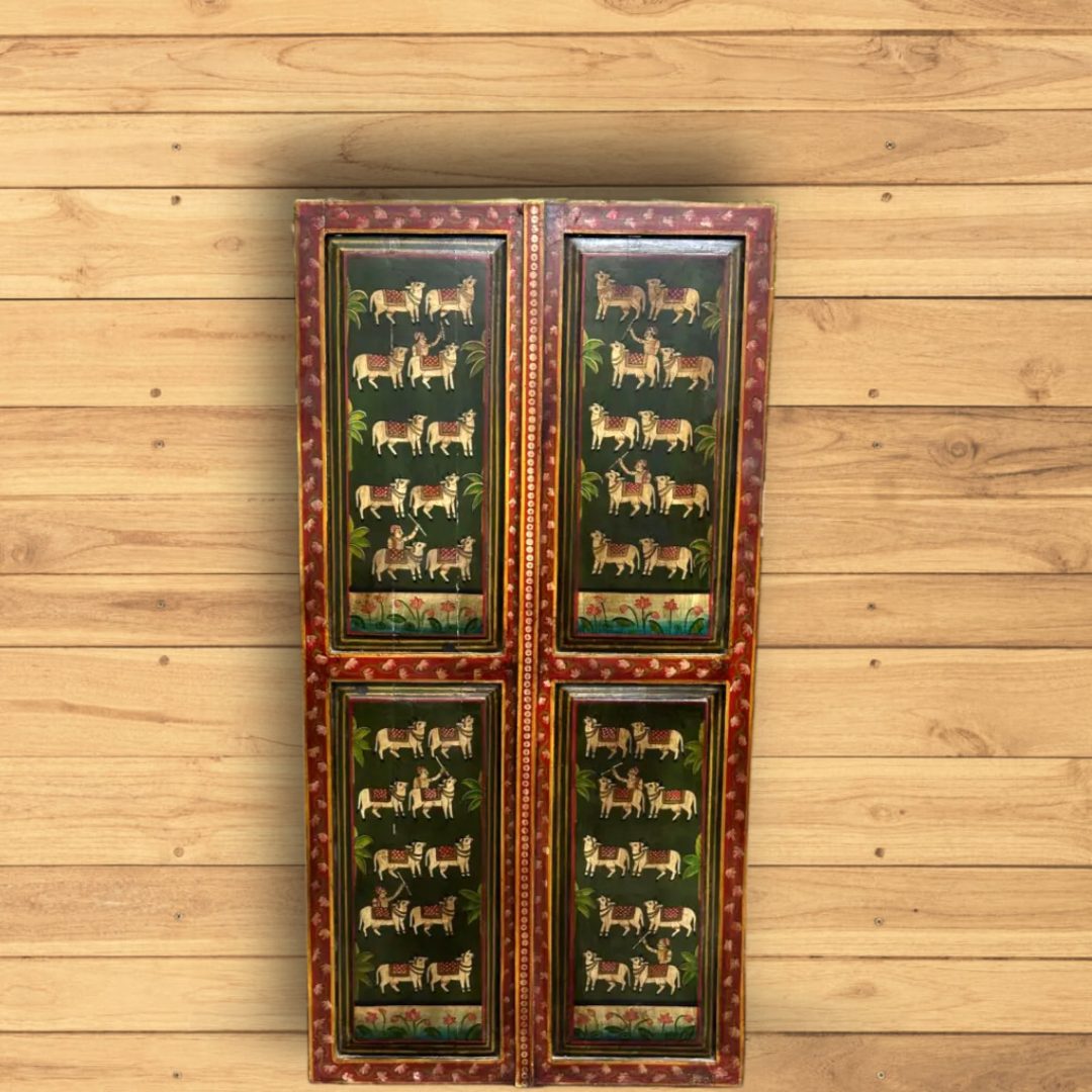 Vintage Hand Painted Teak Wood Door