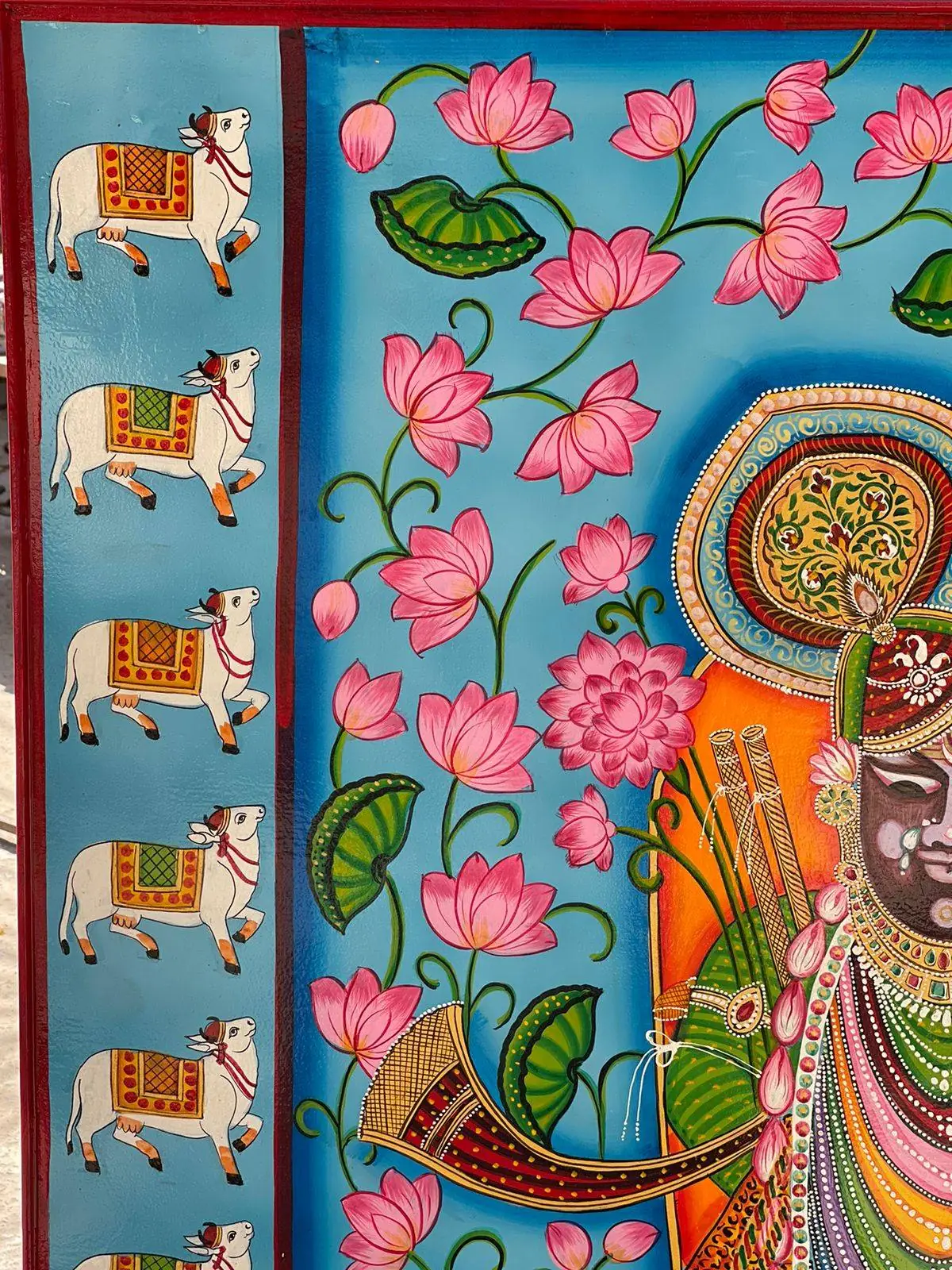 Traditional Pichwai Painting on Wooden Frame: Shrinathji