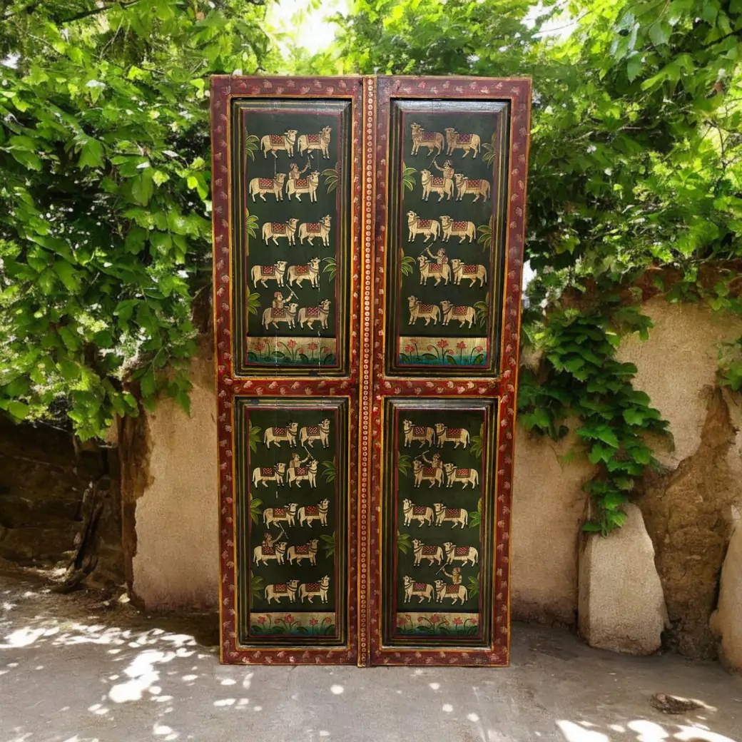 Vintage Hand Painted Teak Wood Door