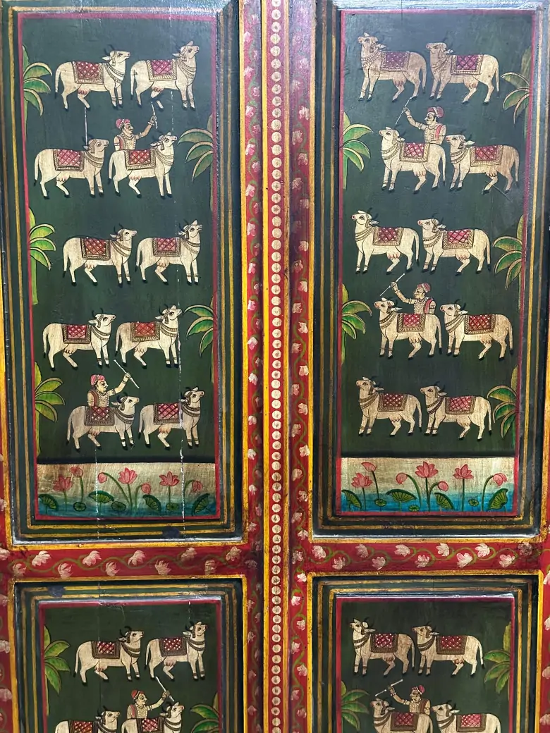 Vintage Hand Painted Teak Wood Door