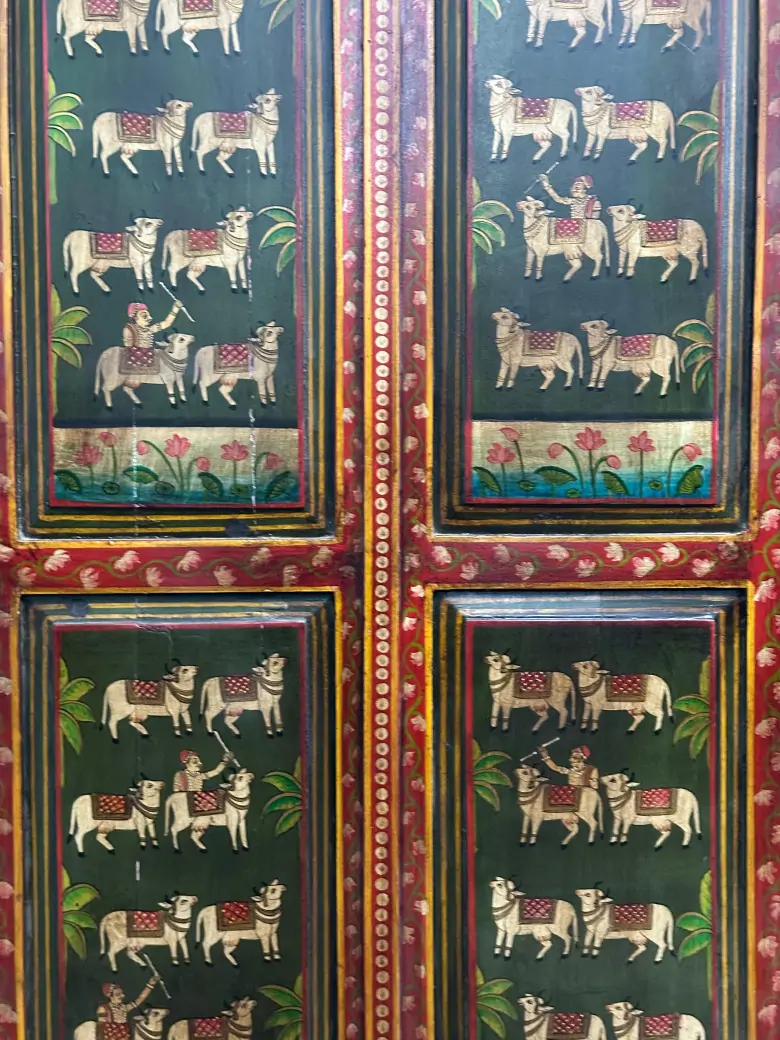 Vintage Hand Painted Teak Wood Door