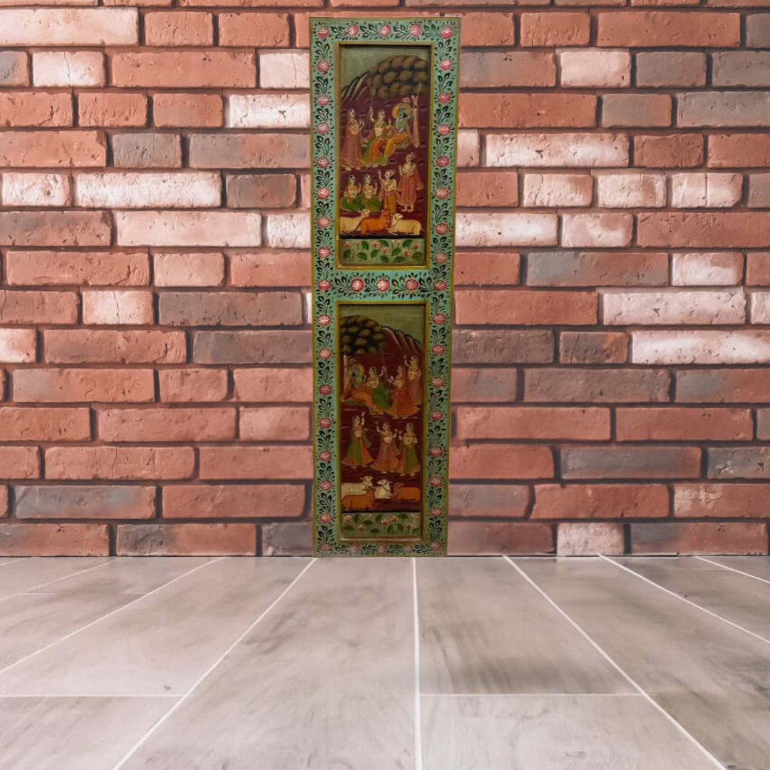 Vintage Hand Painted Teak Wood Door - Vrindavan