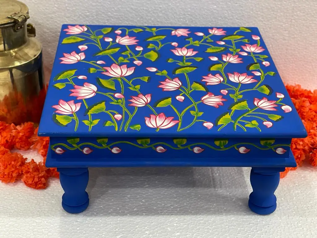 Hand painted blue color chowki / Bajot