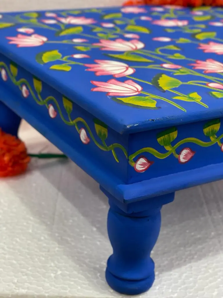 Hand painted blue color chowki / Bajot