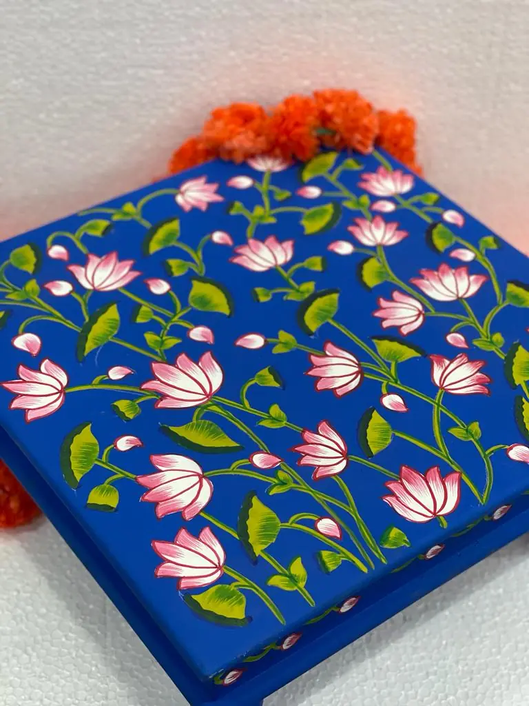 Hand painted blue color chowki / Bajot