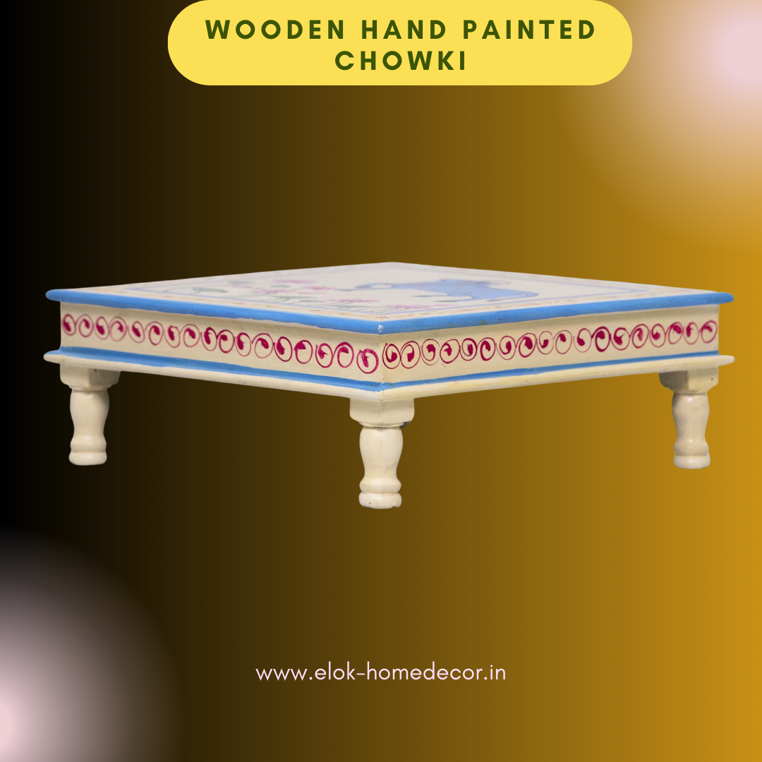 Hand painted pichwai art cream color chowki / Bajot