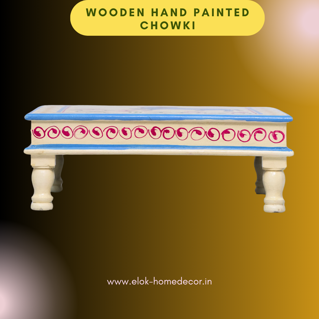 Hand painted pichwai art cream color chowki / Bajot