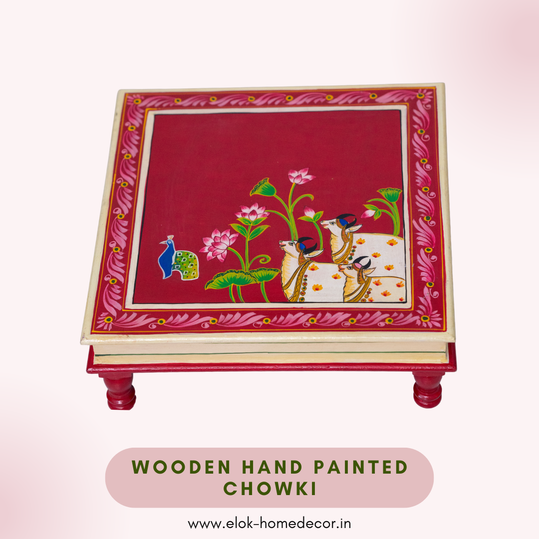 Hand painted pichwai art maroon color chowki / Bajot