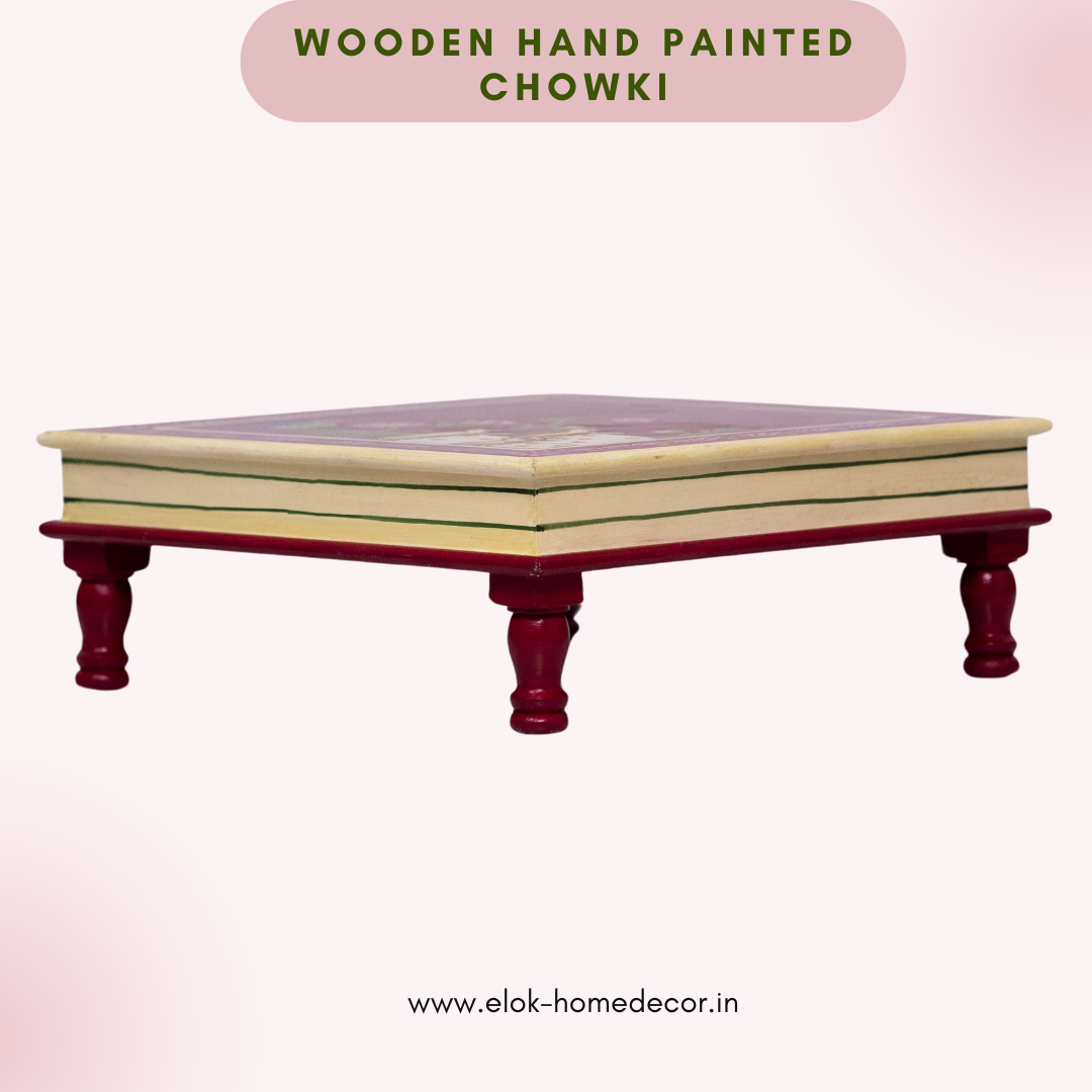 Hand painted pichwai art maroon color chowki / Bajot