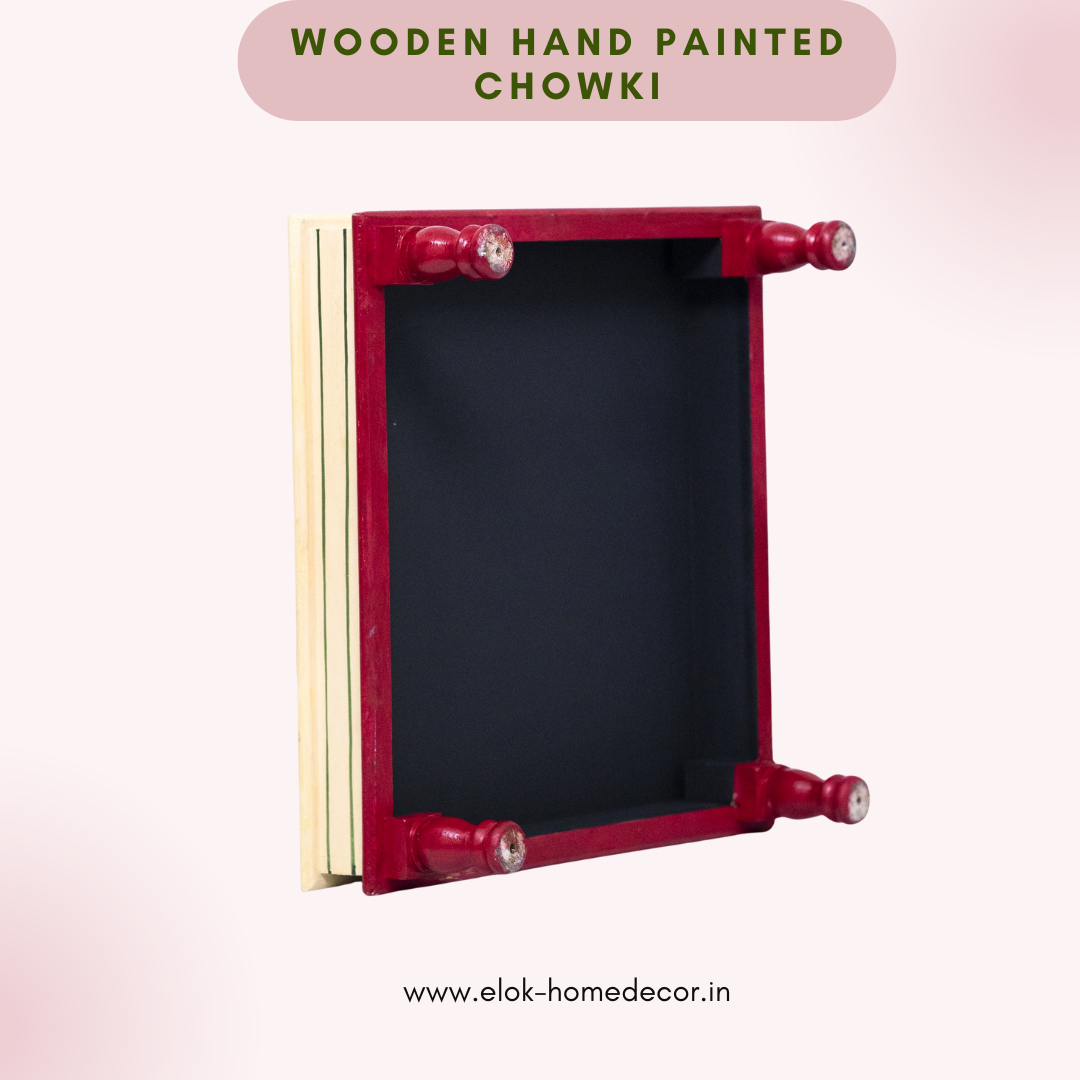 Hand painted pichwai art maroon color chowki / Bajot