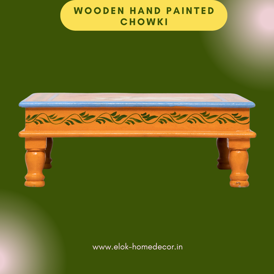 Hand painted pichwai art orange color chowki / Bajot