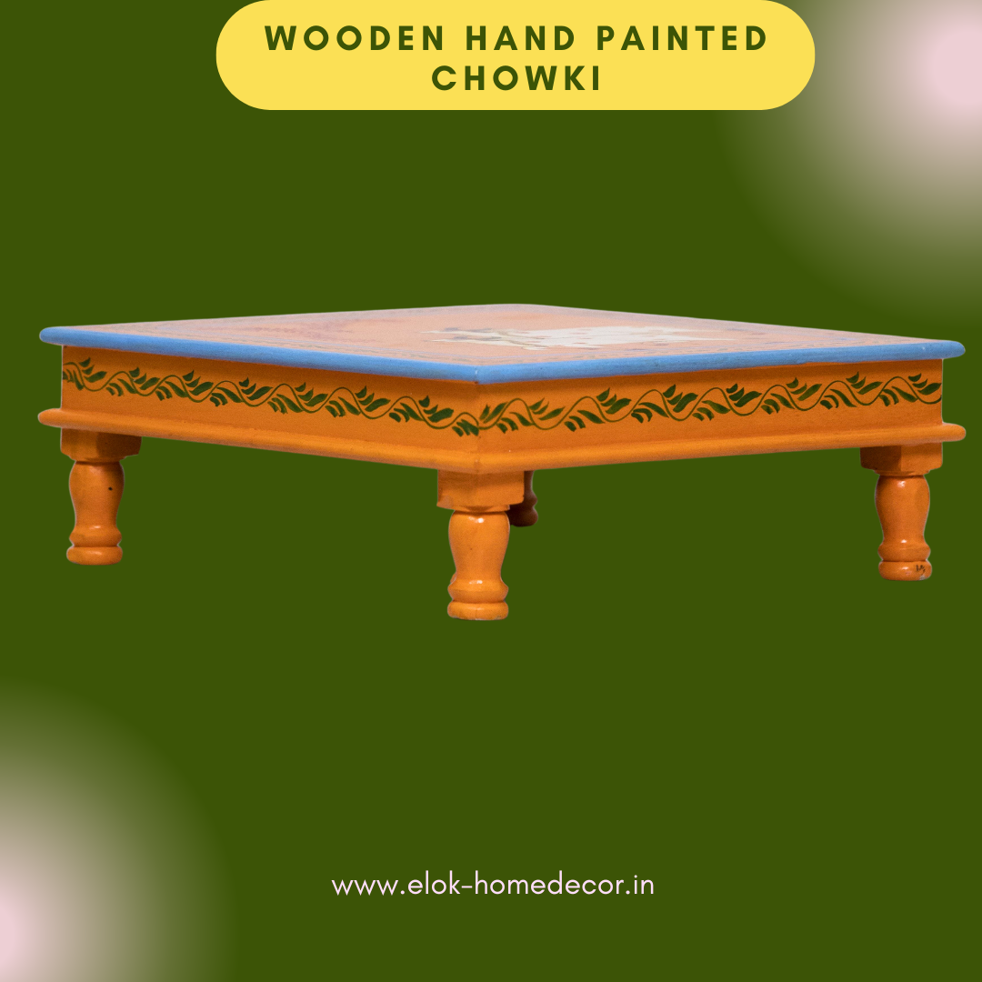 Hand painted pichwai art orange color chowki / Bajot