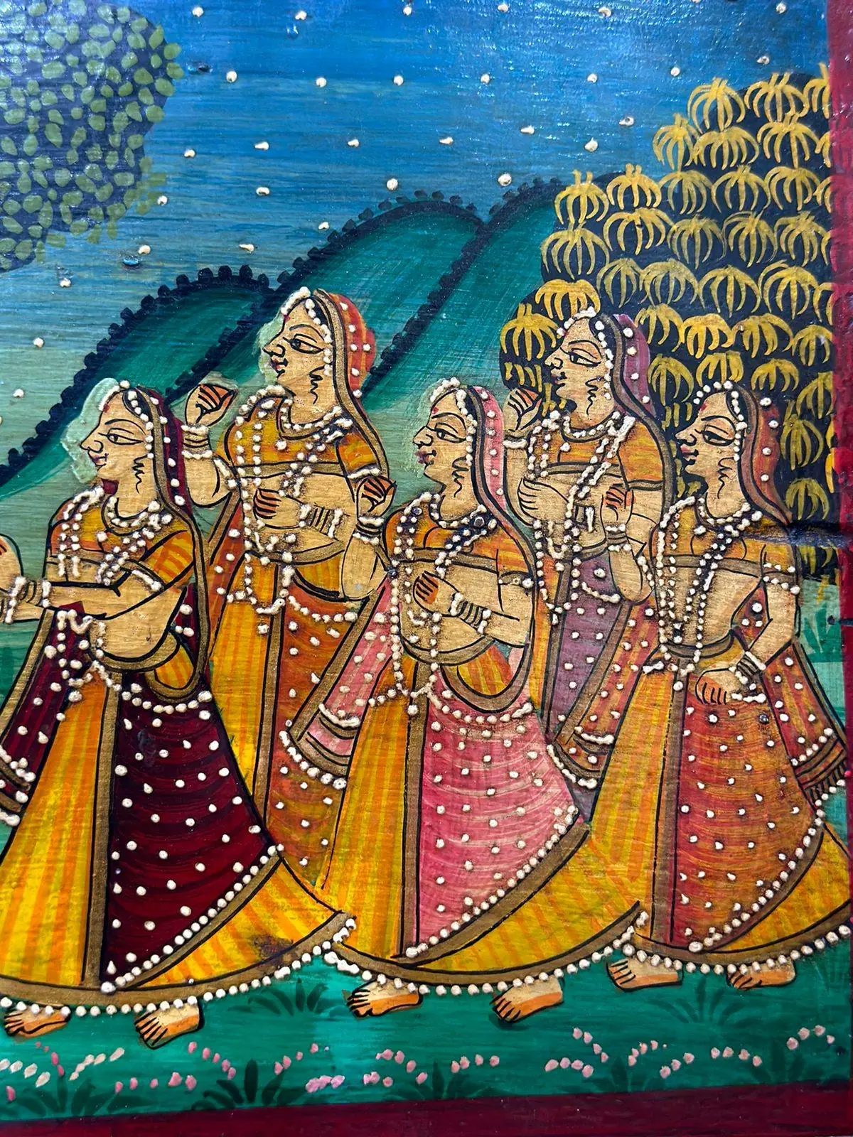 Radha Krishna Hand Painted Wooden Wall Panel