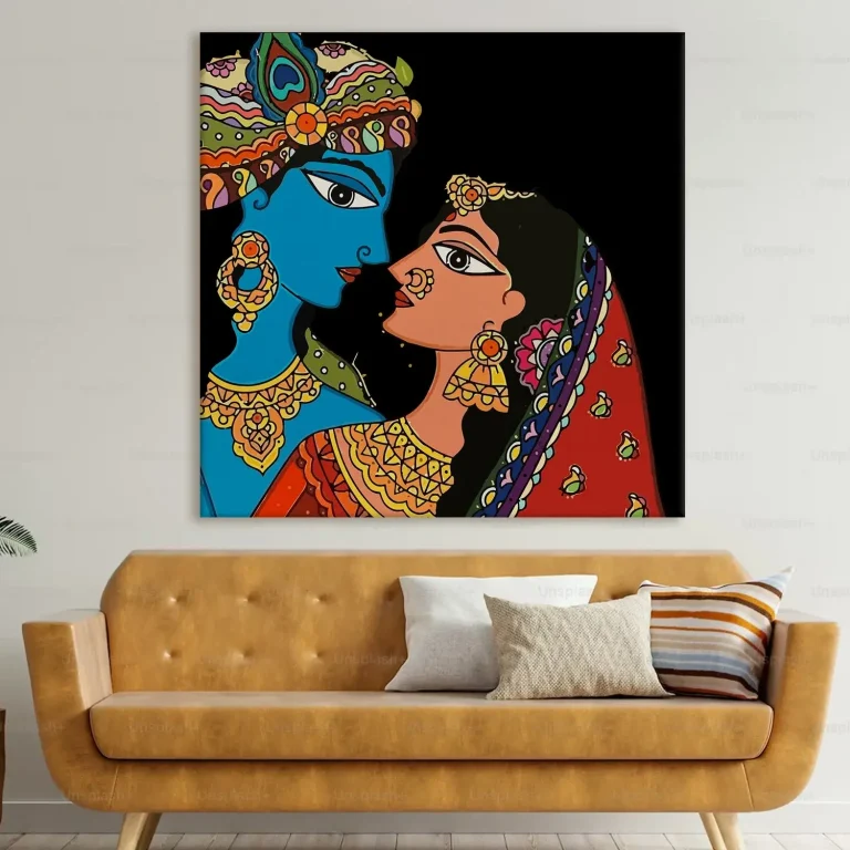 Radha Krishna Ethnic Madhubani Wall Art Canvas Base