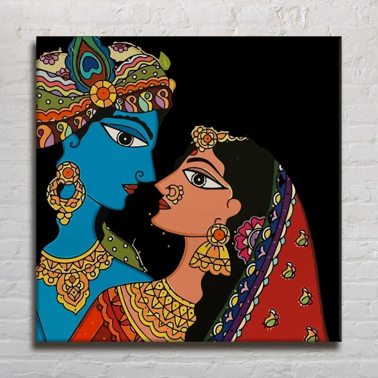 Radha Krishna Ethnic Madhubani Wall Art Canvas Base
