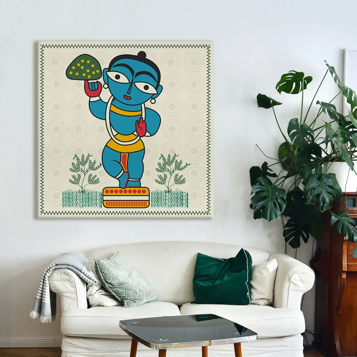 Traditional Krishna Ji Madhubani Wall Art Canvas Base