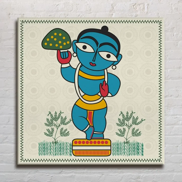 Traditional Krishna Ji Madhubani Wall Art Canvas Base