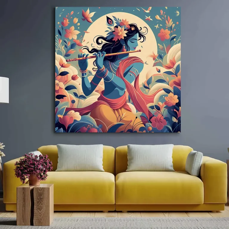 Mesmerizing Beautiful Lord Krishna Digital Wall Art Canvas Base