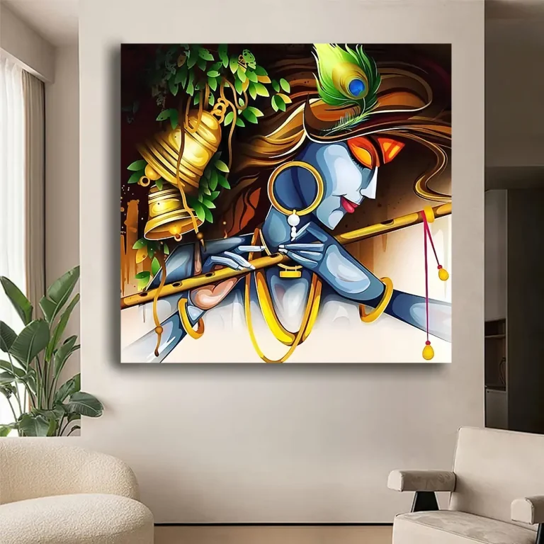 Paradise Lord Krishna Playing Flute Digital Wall Art Canvas Base