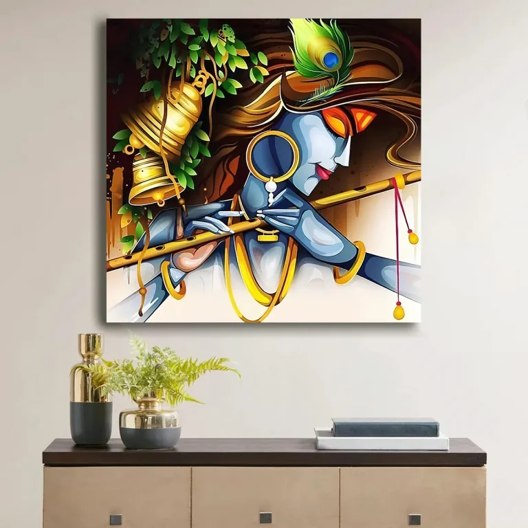 Paradise Lord Krishna Playing Flute Digital Wall Art Canvas Base