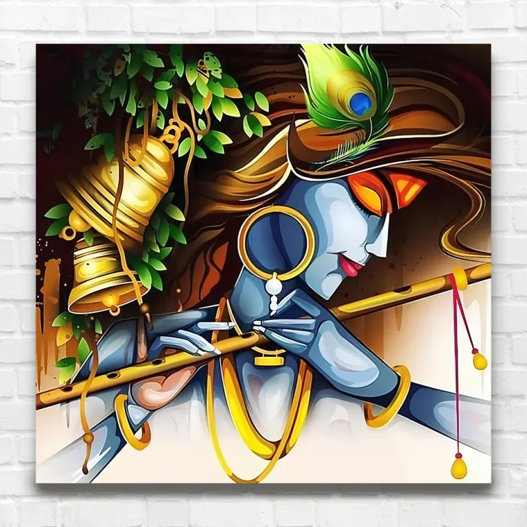 Paradise Lord Krishna Playing Flute Digital Wall Art Canvas Base