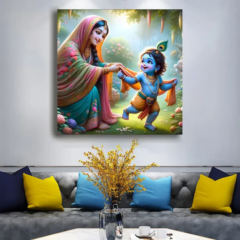 Yashoda Maiya with Krishna Digital Wall Art Canvas Base