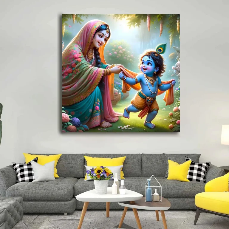 Yashoda Maiya with Krishna Digital Wall Art Canvas Base