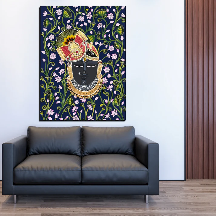 Shrinath Ji Pichwai Print Wall Art Blue Wood or Acrylic Base