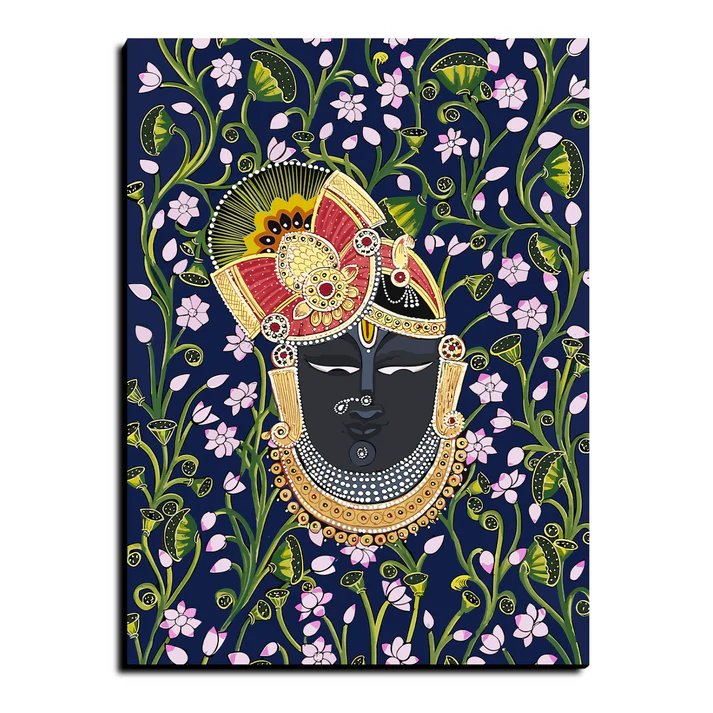Shrinath Ji Pichwai Print Wall Art Blue Wood or Acrylic Base