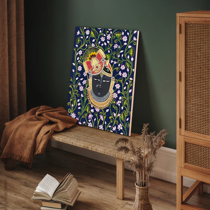 Shrinath Ji Pichwai Print Wall Art Blue Wood or Acrylic Base