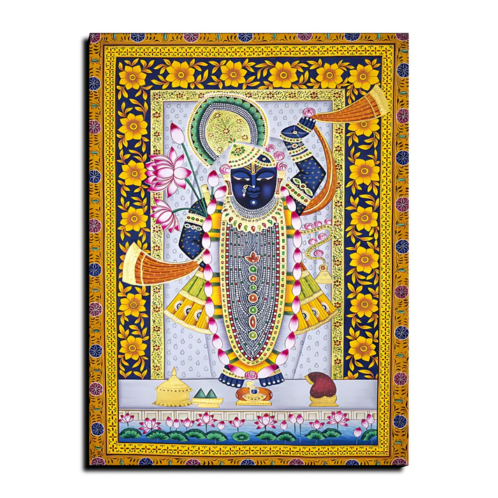 Shrinath Ji Pichwai Print Wall Art Gold Wood or Acrylic Base