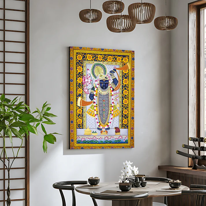 Shrinath Ji Pichwai Print Wall Art Gold Wood or Acrylic Base
