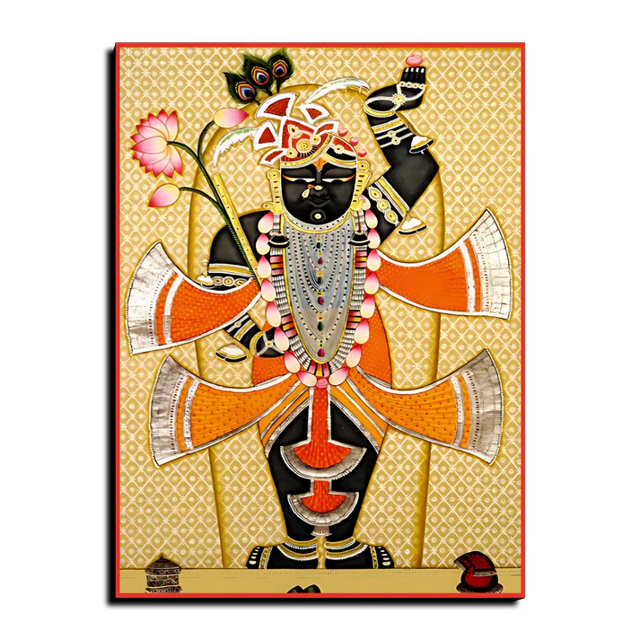 Shrinath Ji Pichwai Print Wall Art Orange Wood or Acrylic Base