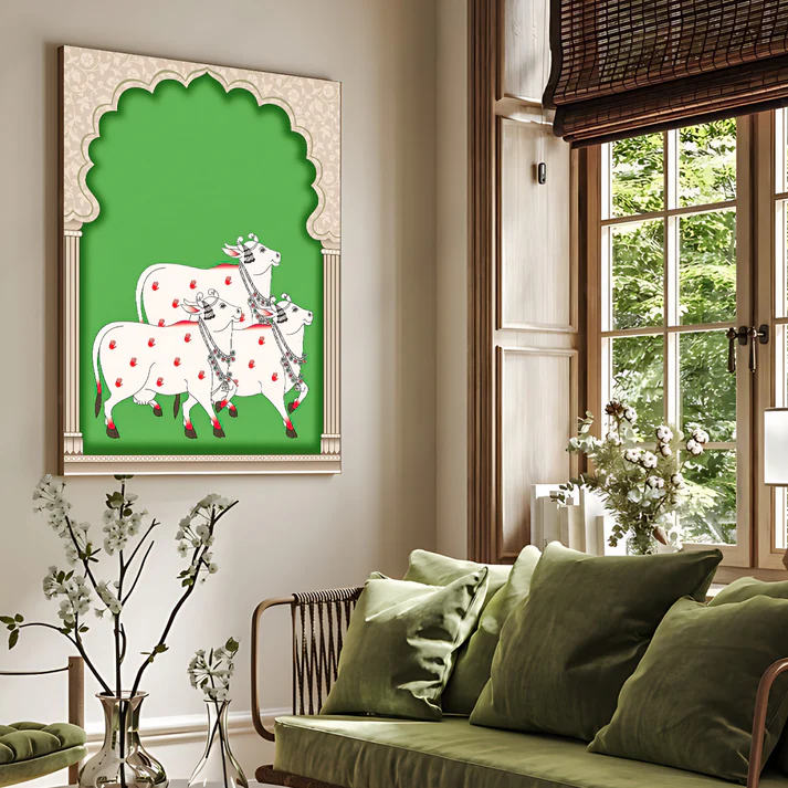 Sacred Cow Pichwai Print Wall Art Wood or Acrylic Base