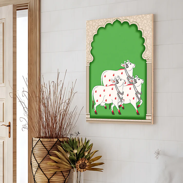 Sacred Cow Pichwai Print Wall Art Wood or Acrylic Base