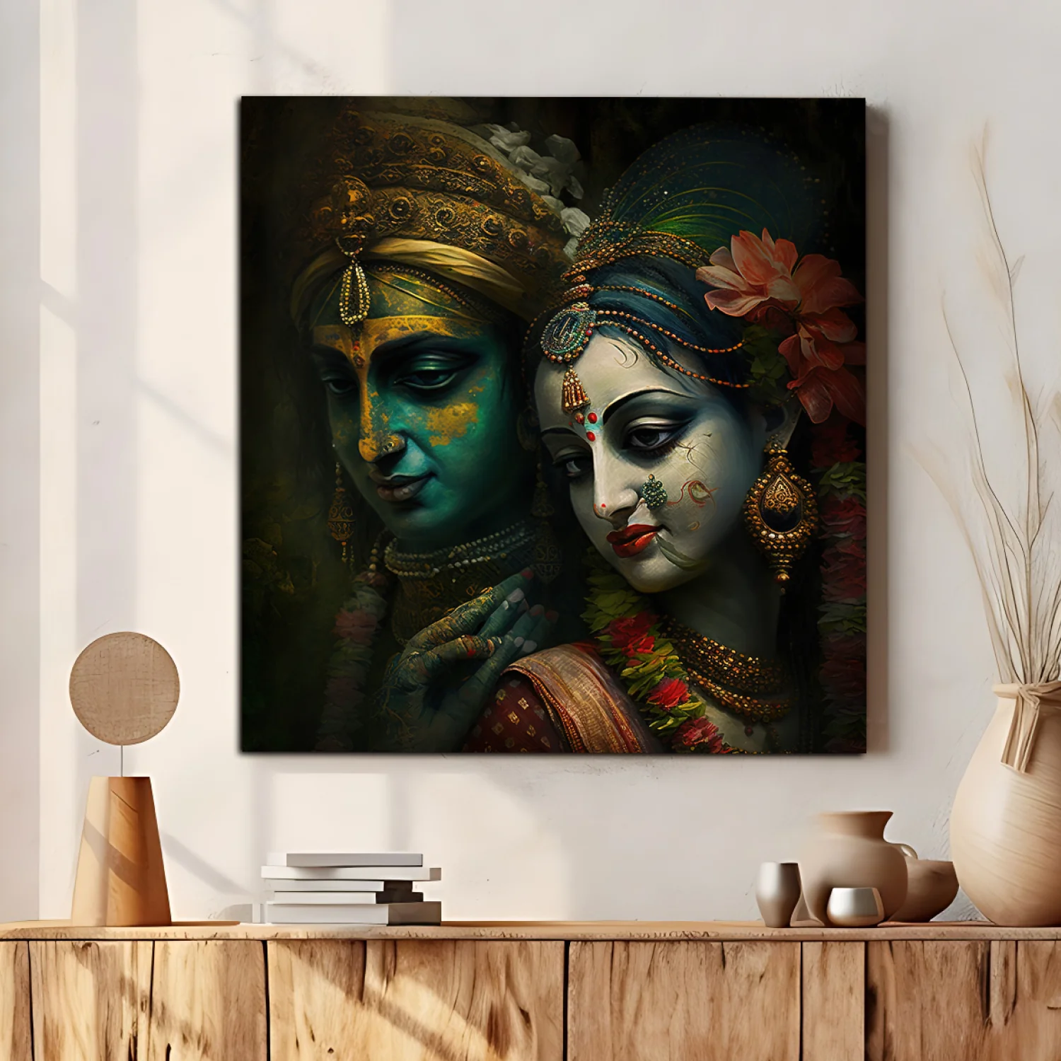 Radha Krishna Holi Special Square Print Wall Art Wood or Acrylic Base