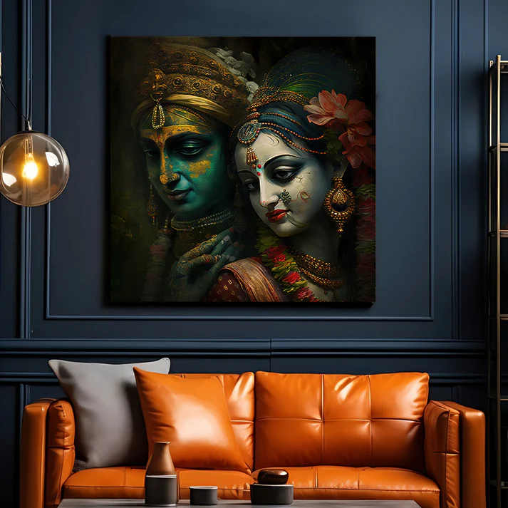 Radha Krishna Holi Special Square Print Wall Art Wood or Acrylic Base